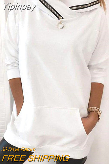 Yipinpay Woman Blouses Shirt Long Sleeve Zip Detail Casual Top Casual Sweatshirt Pullover Tops Autumn Winter New Fashion Casual